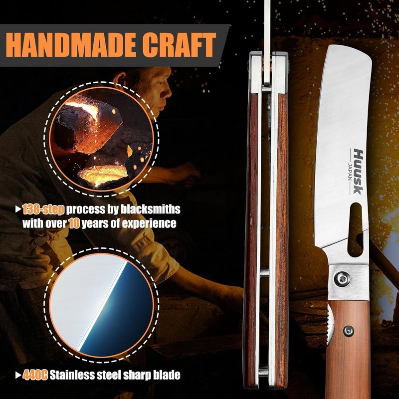 Huusk Japanese Folding Nakiri Knife - Pocket Chef Knives with 440C Stainless Steel Ultra Sharp Blade, Portable Kitchen Knife for BBQ Trip Outdoor, Christmas Gift for Men and Women - Image 3