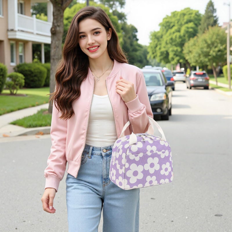 Bluboon Lunch Bag for Women Men Cute Corduroy Lunch Tote Bags Reusable Insulated Lunch Box Large Capacity Reusable Insulated Cooler for Work Picnic or Travel - Image 2