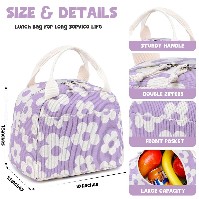 Bluboon Lunch Bag for Women Men Cute Corduroy Lunch Tote Bags Reusable Insulated Lunch Box Large Capacity Reusable Insulated Cooler for Work Picnic or Travel - Image 4