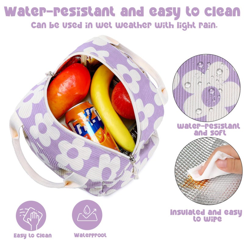Bluboon Lunch Bag for Women Men Cute Corduroy Lunch Tote Bags Reusable Insulated Lunch Box Large Capacity Reusable Insulated Cooler for Work Picnic or Travel - Image 3