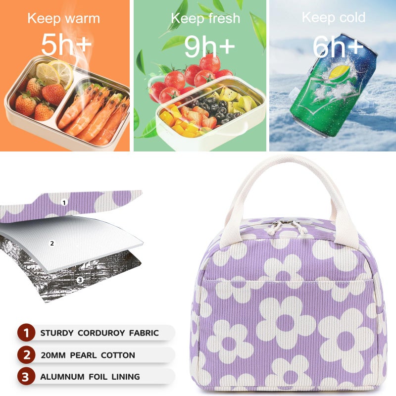 Bluboon Lunch Bag for Women Men Cute Corduroy Lunch Tote Bags Reusable Insulated Lunch Box Large Capacity Reusable Insulated Cooler for Work Picnic or Travel - Image 5