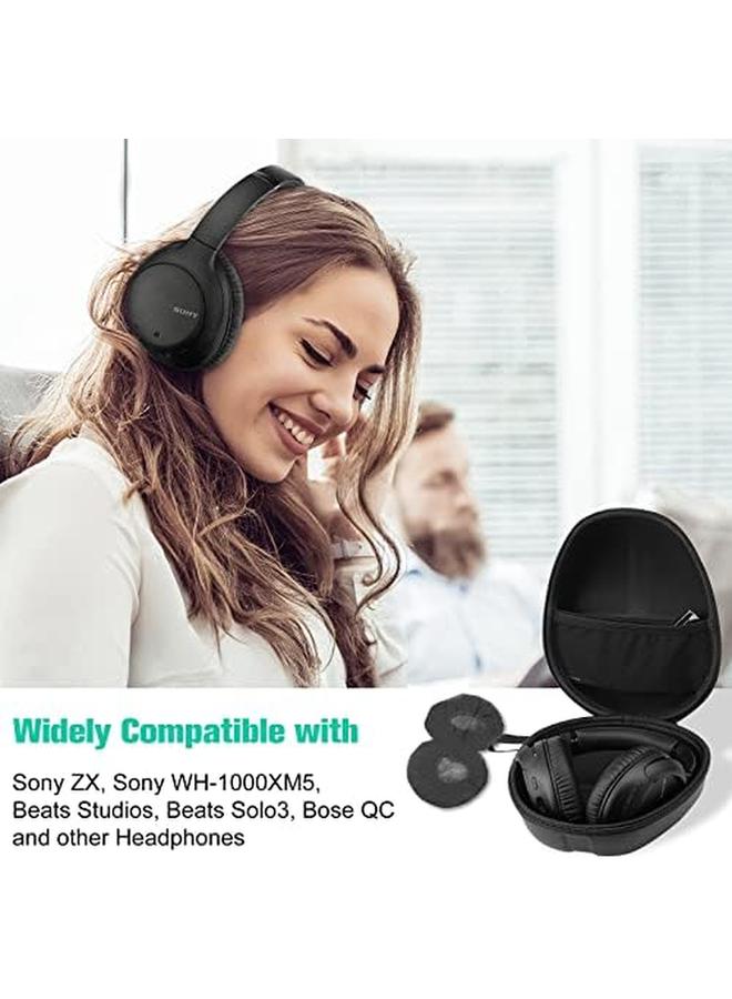 Procases Hard Shell Headphone Case For Sony Beats Philips Bose Jbl Maxell Panasonic Audio Technica Skullcandy And More Travel Carrying Bag With 2 Earpad Covers Black - Image 2