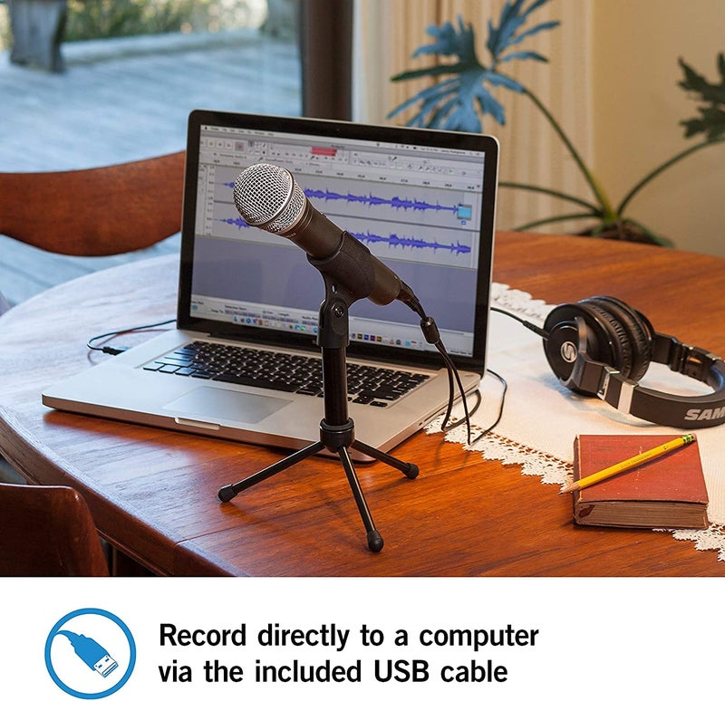 Samson حزمة ميكروفون ديناميكي سامسون تكنولوجيز Q2U USB/XLR للتسجيل والبودكاست (تشمل مشبك الميكروفون، حامل مكتبي، واقي ريح وكابلات)، فضي - Image 4
