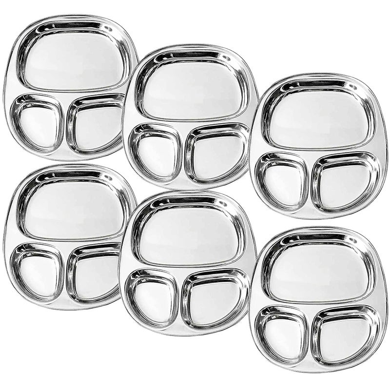 Dynore Stainless Steel 3 in 1 Three Compartment Nasta/Kids Snacks Plate/Partition Plate- Set of 12 - Image 2