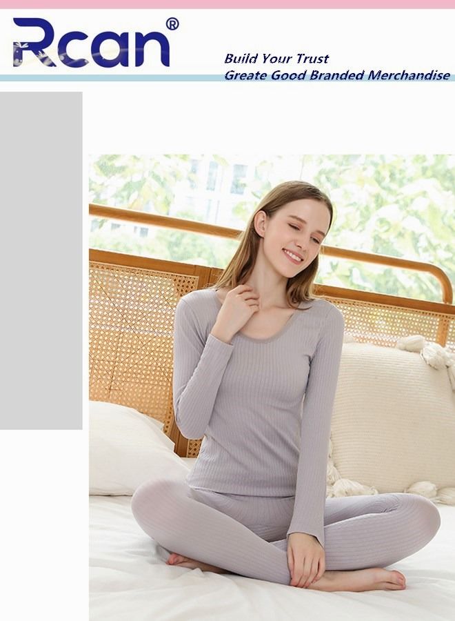 Rcan Women's Thermal Underwear Set Crew Neck Long Sleeve Winter  Base Layer Bottom Shirt 2 Piece Slim Fit Top and Pants - Image 3