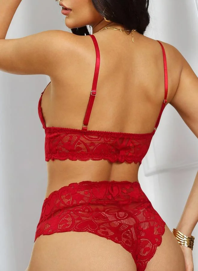 تايك تو Burgundy Heart Lace Lingerie Set