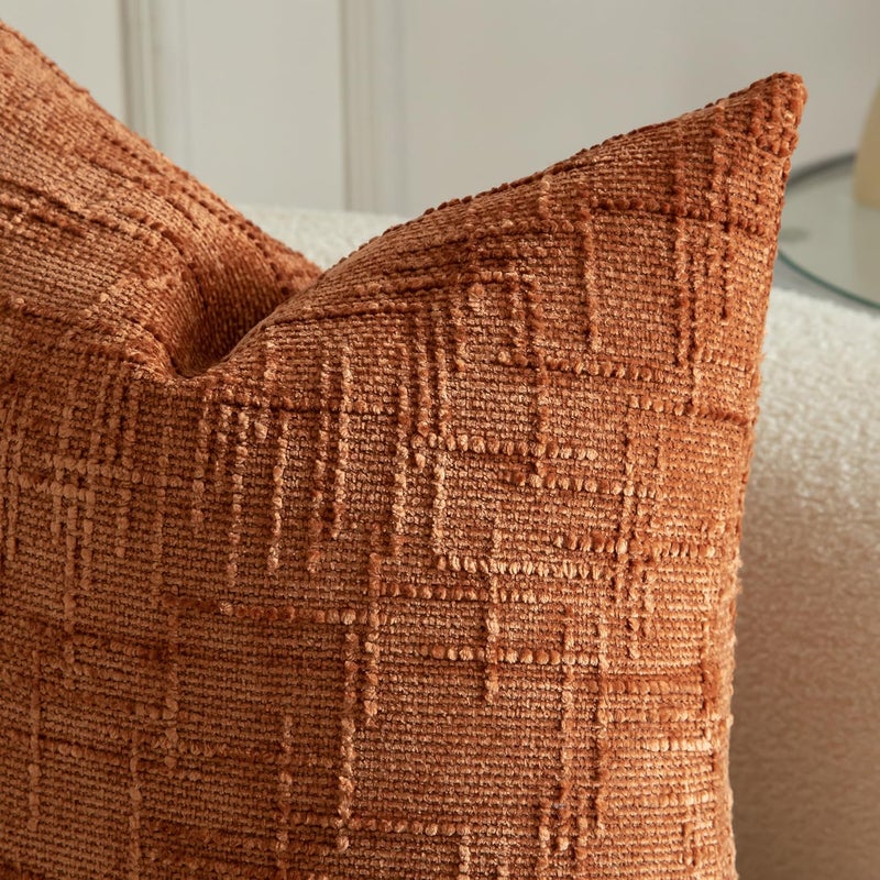 MANDIOO Pack of 2 Soft Chenille Textured Throw Pillow Covers Square Accent Solid Decorative Cushion Cover Cozy Farmhouse Pillow Case for Couch Sofa Bed Living Room 16x16 Inch Burnt Brick - Image 3