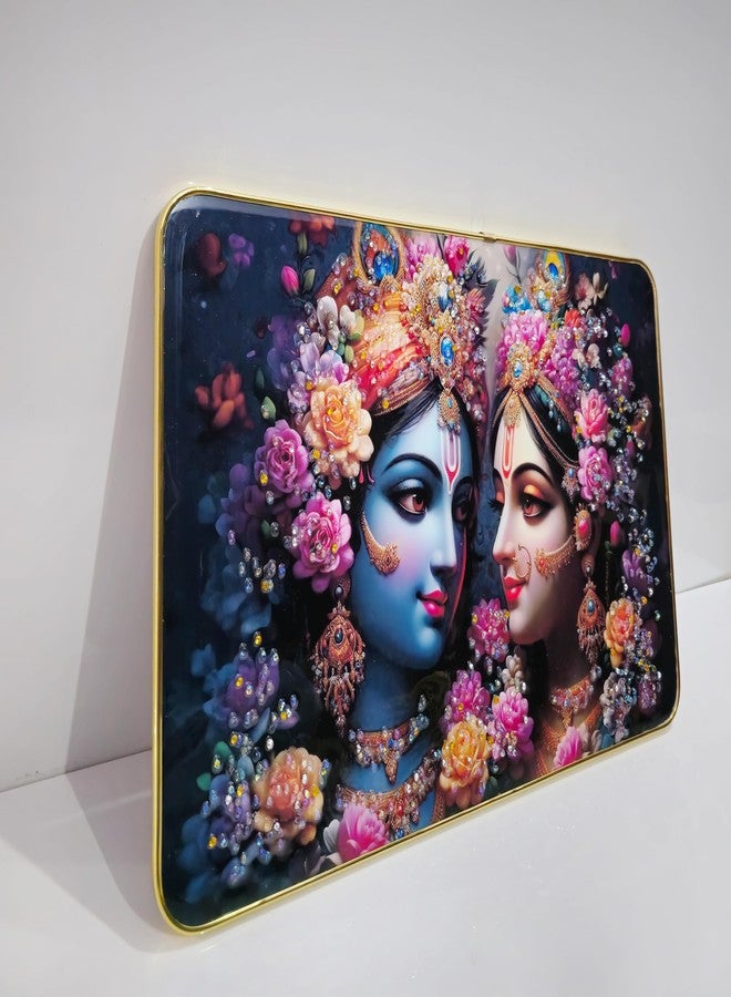 Masstone Radha Krishna Crystal Embedded High Gloss Wall Painting, Golden Slim Frame, 45x30 Cm Wall Art for Living Room, Bedroom, Office & Home Décor (CRG03) - Image 2