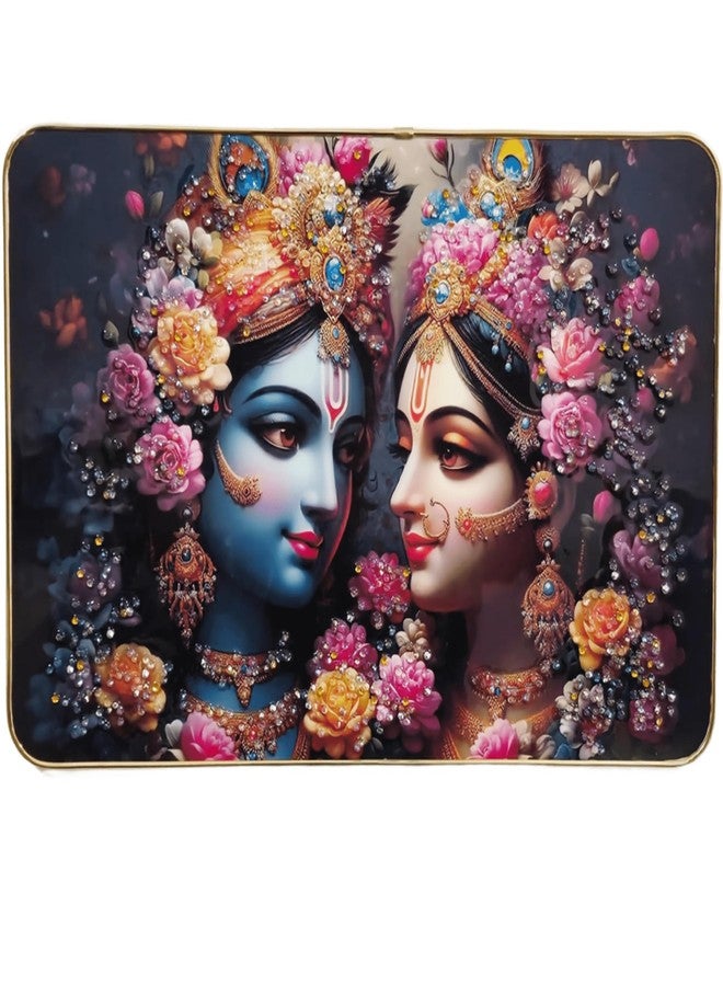 Masstone Radha Krishna Crystal Embedded High Gloss Wall Painting, Golden Slim Frame, 45x30 Cm Wall Art for Living Room, Bedroom, Office & Home Décor (CRG03) - Image 1