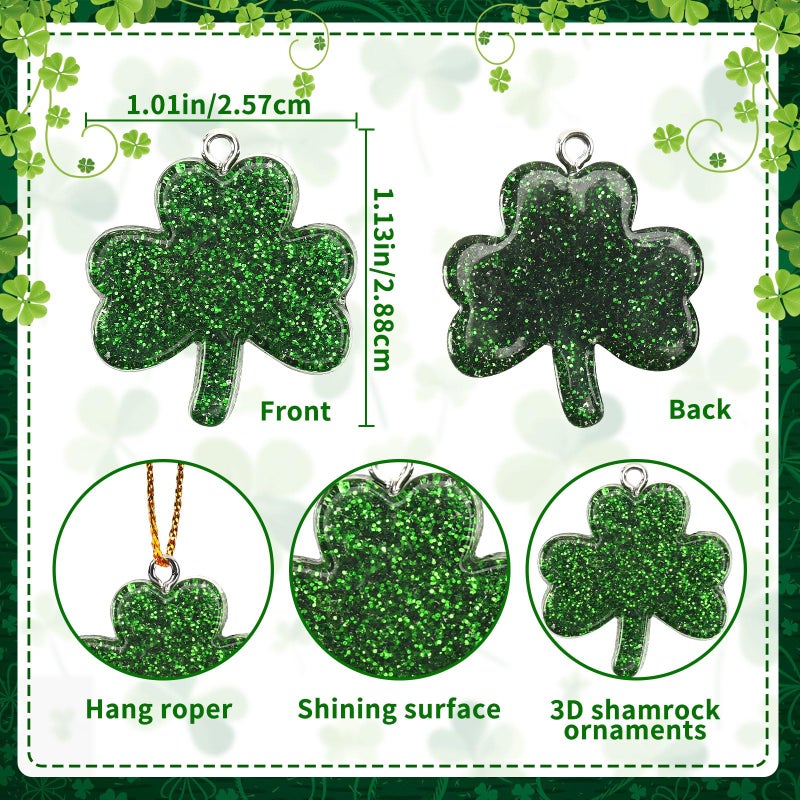 DTOFOOT 36PCS Mini Glitter Resin Shamrock Ornaments St. Patrick's Day Hanging Decorations for Tree Lucky Shamrock Charms with String Resin Hanging Pendants for Party Favors Decor - Image 2