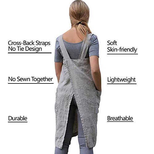 VLZUFE Cotton Linen Apron for women Cross Back Apron Pinafore Dress for Baking Cooking Gardening Work - Image 4