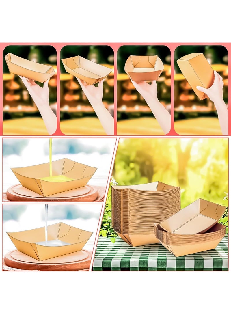 Bukela 100 PCS Thickened Disposable Kraft Paper Food Boats With PE Coating, No Fold Grease-Resistant Paper Trays, Takeout Containers For Picnic BBQ Fried Snacks for Snacks Popcorn Dessert Sandwich Burger Taco Fries Nacho - Image 4