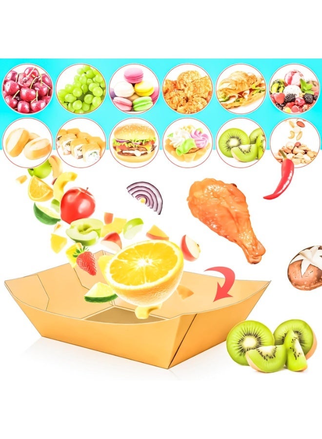 Bukela 100 PCS Thickened Disposable Kraft Paper Food Boats With PE Coating, No Fold Grease-Resistant Paper Trays, Takeout Containers For Picnic BBQ Fried Snacks for Snacks Popcorn Dessert Sandwich Burger Taco Fries Nacho - Image 3