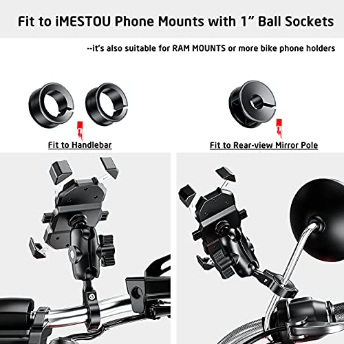 iMESTOU Aluminium 1" Ball Mount Adapter, iMESOTU Ball Base Fits to Handlebar Diameter 0.86"-1"-1.26" or Rear-View Mirror Pole Compatible with Ram Phone Mounts with 1 Inch Ball Sockets - Image 3