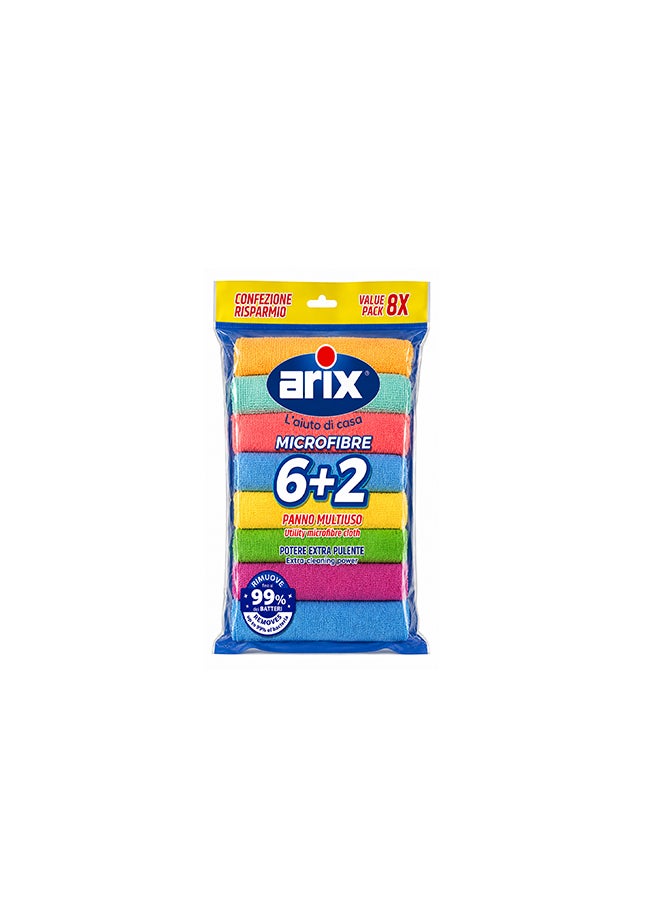 Arix Microfiber Cleaning Cloths 6+2 Value Pack (8-Pieces) – Multi-Surface Reusable Cloths, Streak-Free Cleaning for Kitchen, Glass, Car & Home - Image 1