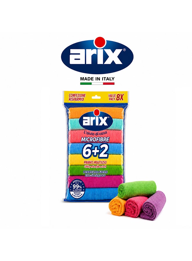 Arix Microfiber Cleaning Cloths 6+2 Value Pack (8-Pieces) – Multi-Surface Reusable Cloths, Streak-Free Cleaning for Kitchen, Glass, Car & Home - Image 2
