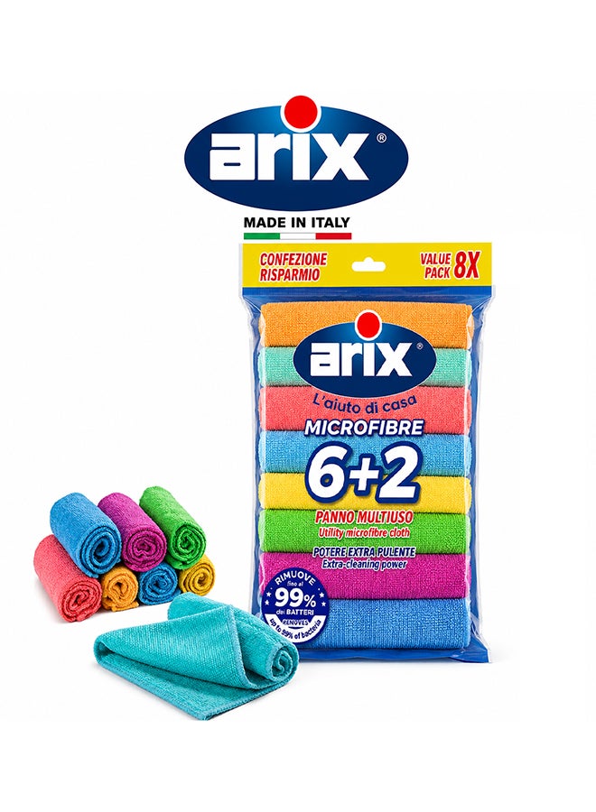 Arix Microfiber Cleaning Cloths 6+2 Value Pack (8-Pieces) – Multi-Surface Reusable Cloths, Streak-Free Cleaning for Kitchen, Glass, Car & Home - Image 3