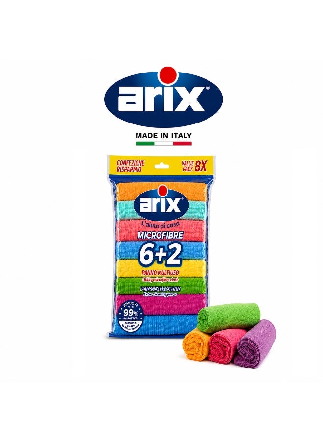 Arix Microfiber Cleaning Cloths 6+2 Value Pack (8-Pieces) – Multi-Surface Reusable Cloths, Streak-Free Cleaning for Kitchen, Glass, Car & Home - Image 3