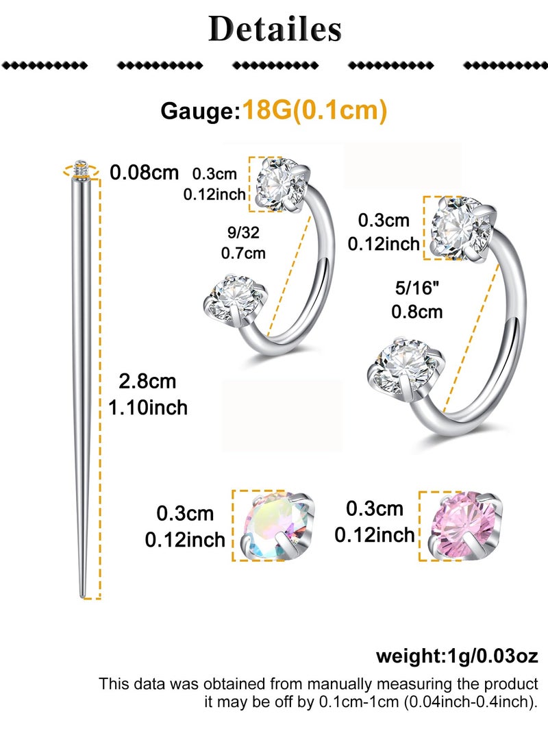 QWALIT Silver 18g Horseshoe Nose Ring Double Stud Gem Horse Shoe Nose Ring Hoop for Women Surgical Steel U Shape Half Earring Tragus Earring Hoops Lip Helix Piercing Jewelry Septum Rings 7mm 8mm - Image 2