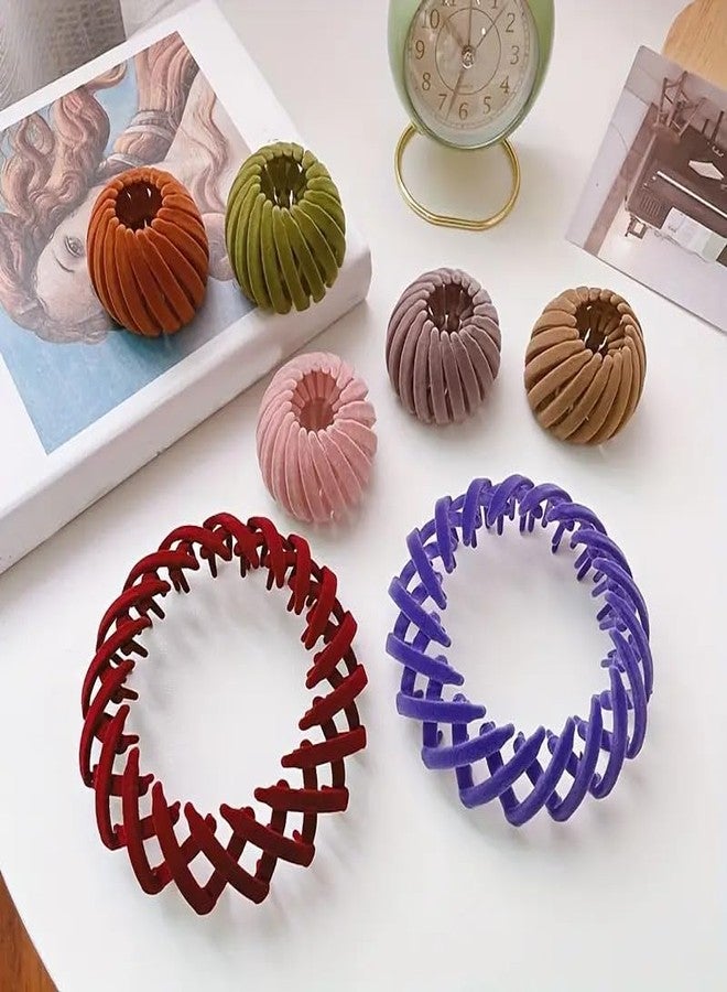 APSAMBR 2pc Velvet Bird Nest Hairpin Expandable Plate Hair Bun Fixed Hairpin Vintage Monochrome Retractable Ponytail Holder Hairpin Hair Accessories - Image 4