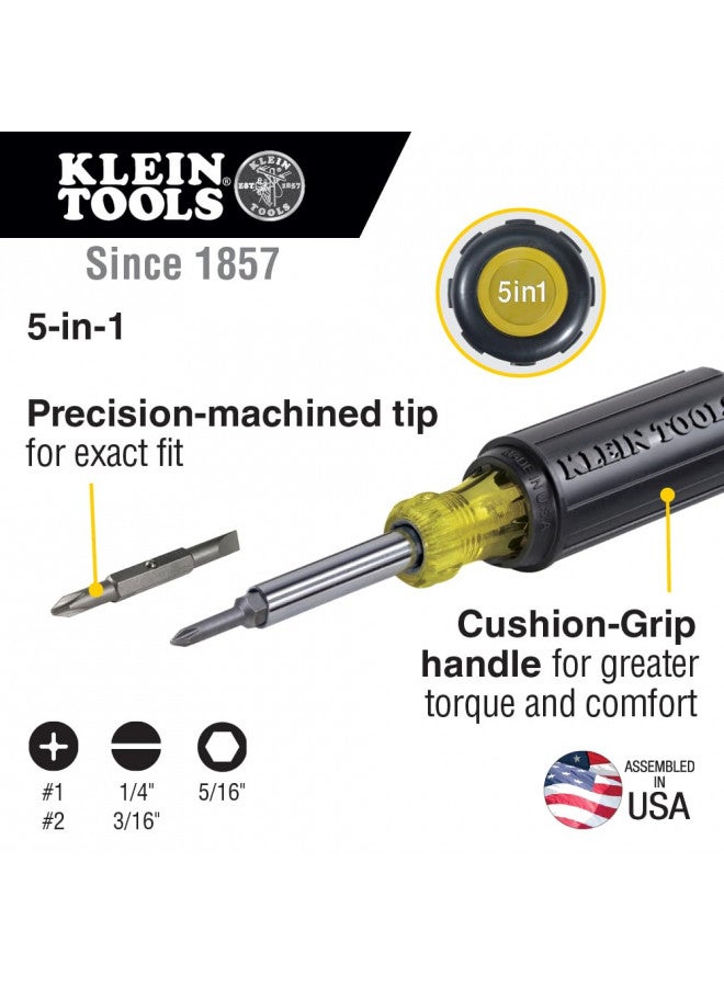 Klein Tools Klein Tools 32476 5-In-1 Multi-Bit Screwdriver / Nut Driver with 2 Slotted, 2 Philips, and 1 Nut Driver Tip  - Image 2