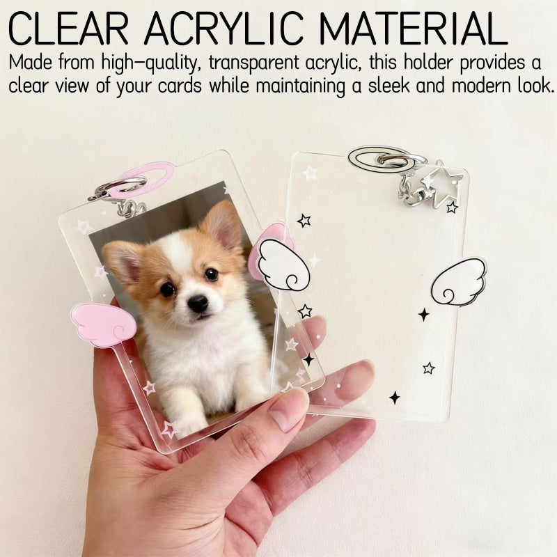 Roioiow 2-Piece Wing-Shaped Photocard Holder | Clear Acrylic ID Badge Display with Keychain Pendant Design | Versatile for Student, Credit, and Bus Cards | Ideal Gift for Fans - Image 3