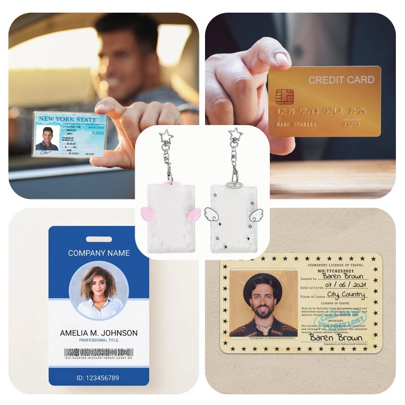 Roioiow 2-Piece Wing-Shaped Photocard Holder | Clear Acrylic ID Badge Display with Keychain Pendant Design | Versatile for Student, Credit, and Bus Cards | Ideal Gift for Fans - Image 2