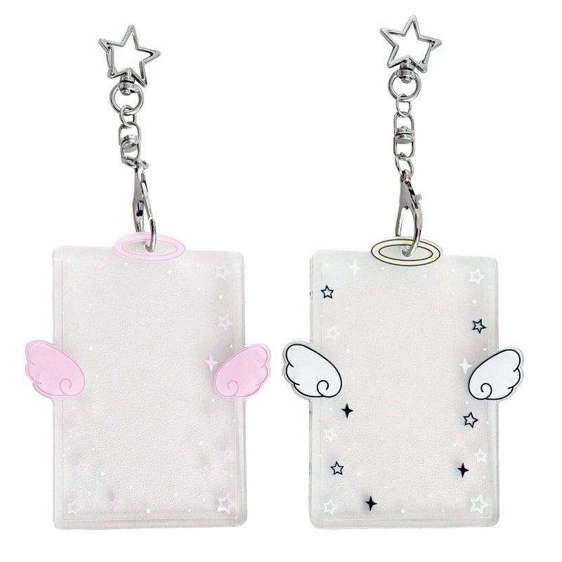 Roioiow 2-Piece Wing-Shaped Photocard Holder | Clear Acrylic ID Badge Display with Keychain Pendant Design | Versatile for Student, Credit, and Bus Cards | Ideal Gift for Fans - Image 1