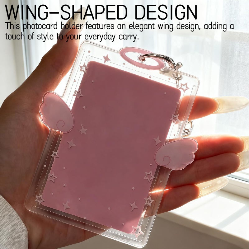 Roioiow 2-Piece Wing-Shaped Photocard Holder | Clear Acrylic ID Badge Display with Keychain Pendant Design | Versatile for Student, Credit, and Bus Cards | Ideal Gift for Fans - Image 4