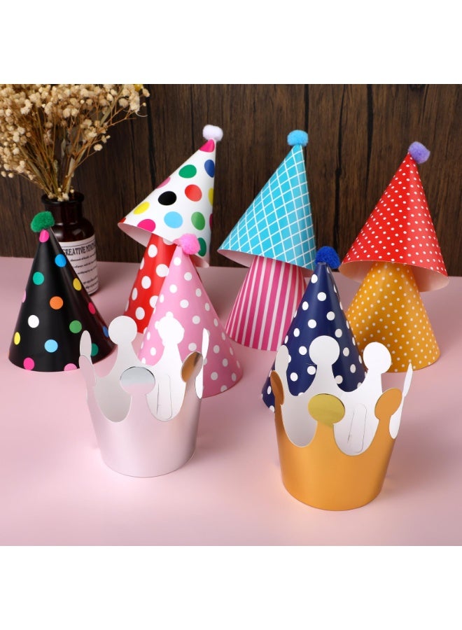 Beauenty 11PCS Kids Birthday Party Cone Hats, Pom Poms, Lovely Cake Cone Birthday Paper Hats, Lovely Crown for Children (Multicolor) - Image 5