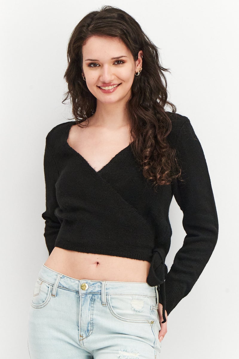 NA-KD بلوزة نسائية محبوكة بأكمام طويلة ذات نسيج، سوداء - Image 1