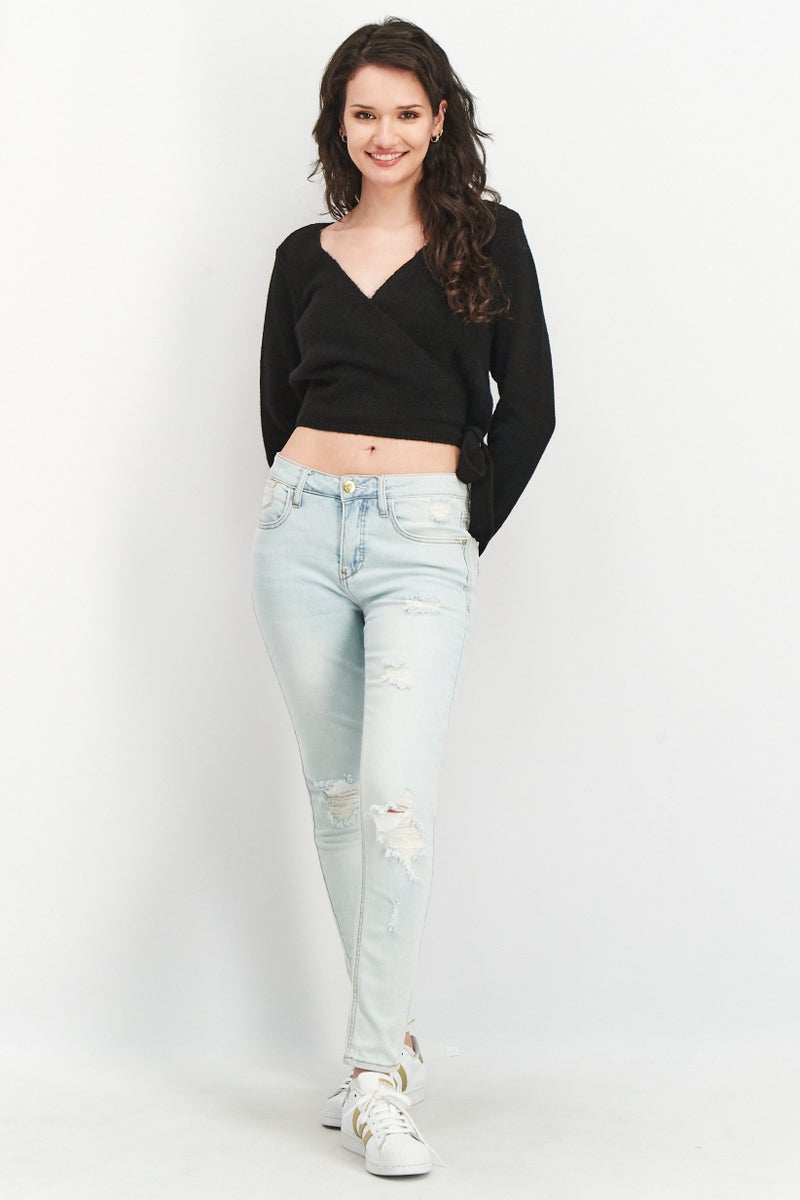 NA-KD بلوزة نسائية محبوكة بأكمام طويلة ذات نسيج، سوداء - Image 4