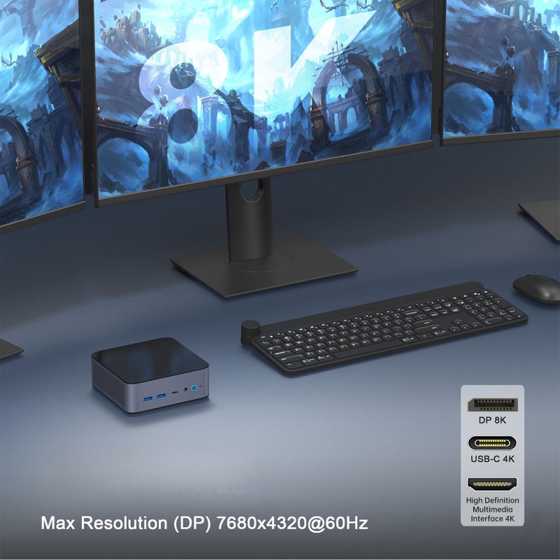 حاسوب مكتبي صغير H90 مع معالج Intel® Core™ i7 11390H وذاكرة 16G DDR4 ثنائية القناة وسعة تخزين 512GB SSD و4 أنوية و8 خيوط تصل إلى 5.0 GHz ودعم ثلاث شاشات DP بدقة 8K و4K ونظام Win11/Ubuntu وWifi6 وBT5.0 ومراوح تبريد للاستخدام في الأعمال والمكتب المنزلي والعائلة. - Image 5