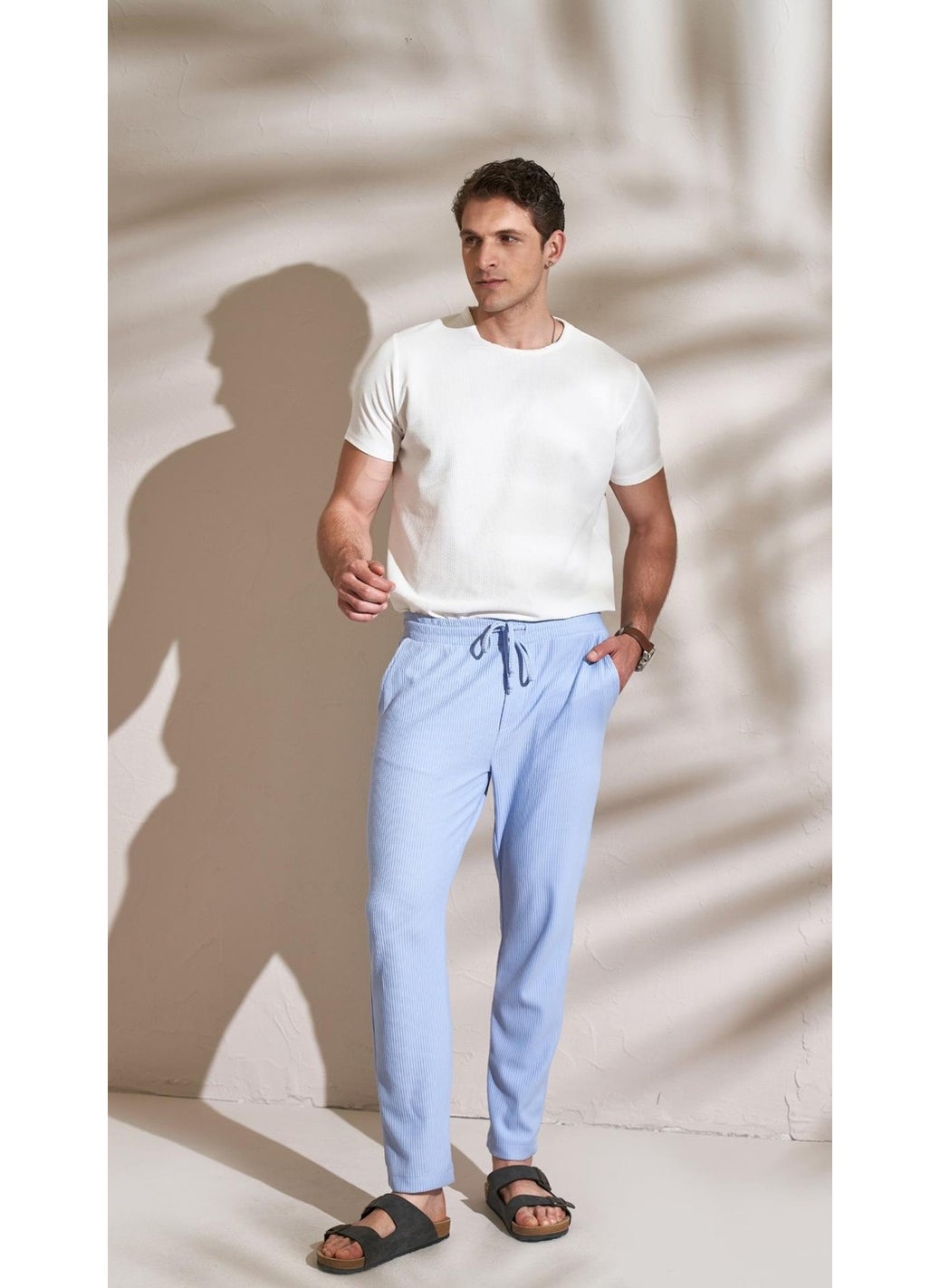 Tena Men's Blue Ottoman Fabric Trousers  - Image 1