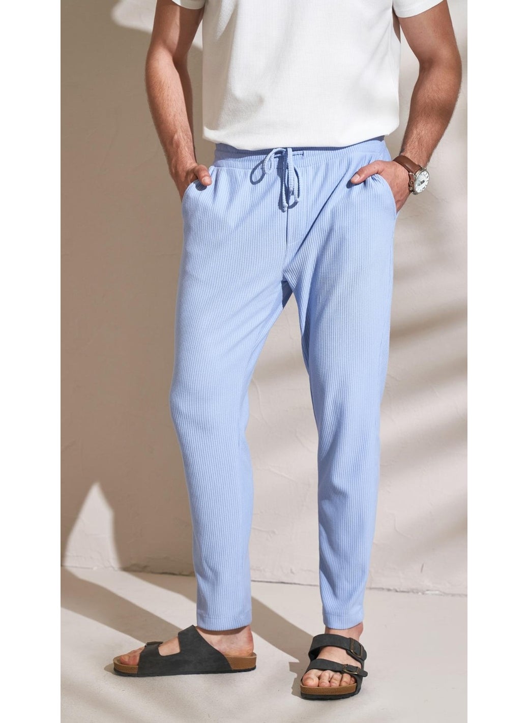 Tena Men's Blue Ottoman Fabric Trousers  - Image 3