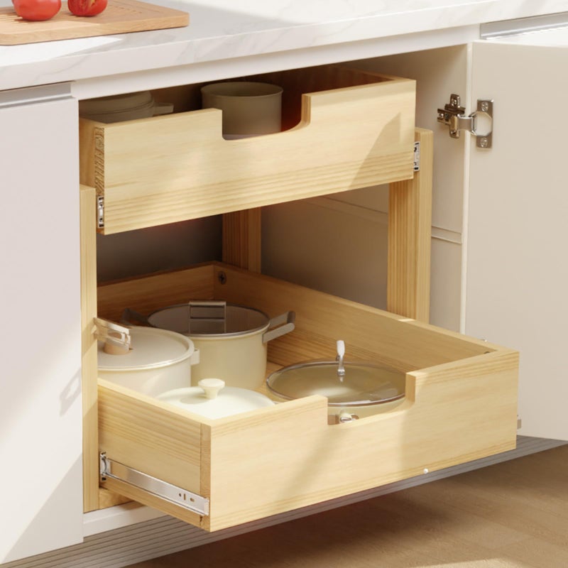 Gsskny Pull Out Cabinet Organizer, 26''WÃ—21''D Sliding Drawers for Cabinets, 2 Tier Soft Close Slide Out Wooden Pull out Drawers, Base Cabinet Organization for Kitchen, Pantry, Bathroom - Image 2