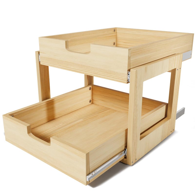 Gsskny Pull Out Cabinet Organizer, 26''WÃ—21''D Sliding Drawers for Cabinets, 2 Tier Soft Close Slide Out Wooden Pull out Drawers, Base Cabinet Organization for Kitchen, Pantry, Bathroom - Image 1