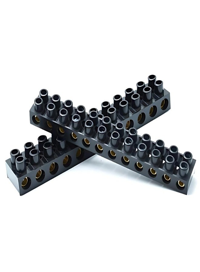 PGSA2Z® 12-Way Bakelite Terminal Strip Connector Block – Heavy Duty Screw Type Wire Connector, Electrical Insulation Strip for Control Panels, DIY & Industrial Use (Pack of 2, Black) - Image 1