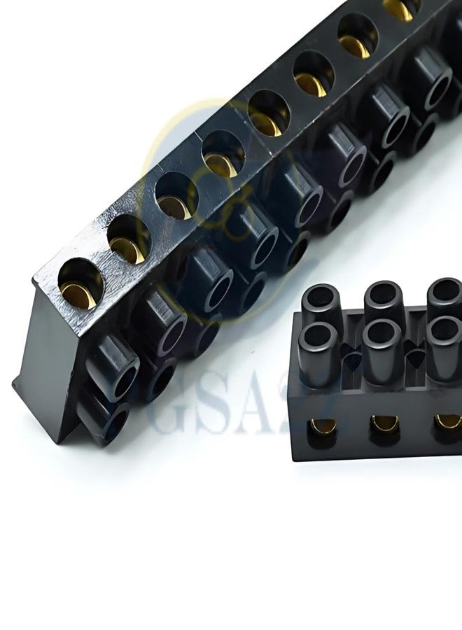 PGSA2Z® 12-Way Bakelite Terminal Strip Connector Block – Heavy Duty Screw Type Wire Connector, Electrical Insulation Strip for Control Panels, DIY & Industrial Use (Pack of 2, Black) - Image 2