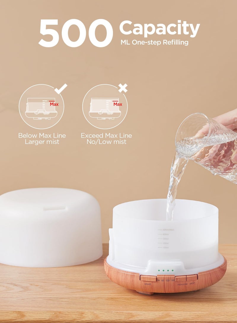 SYOSI 500ml Essential Oil Diffuser with Remote Control, Ultrasonic Aromatherapy Diffusers Scent Humidifier Vaporizer Auto-Off Timer for Large Room Home - Image 5
