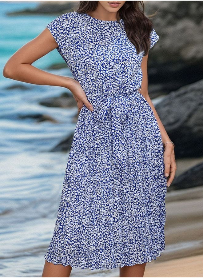 Tepveisoy Women's Casual Loose Floral Print Pleated Waistband Dress Print Pleated Waistband Dress  - Image 2
