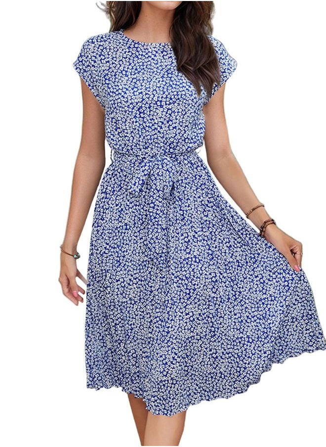 Tepveisoy Women's Casual Loose Floral Print Pleated Waistband Dress Print Pleated Waistband Dress  - Image 1