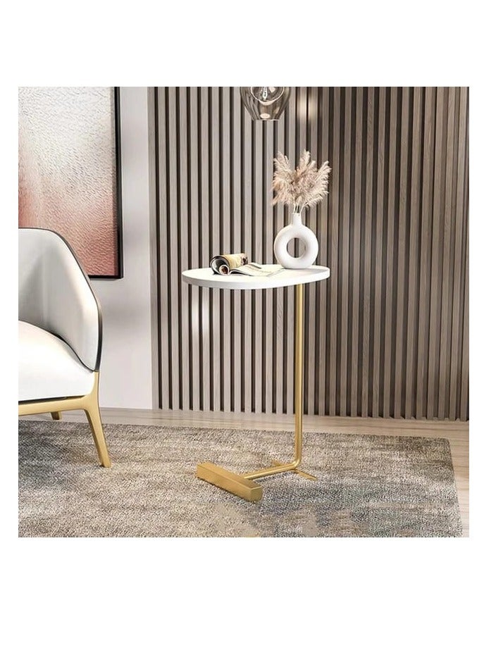 Simple Modern Side Table Sofa Corner Table Bedside Reading Oval Coffee Table Tea gold colour stand  Solid Wood Counter Top Living room furniture - Image 3