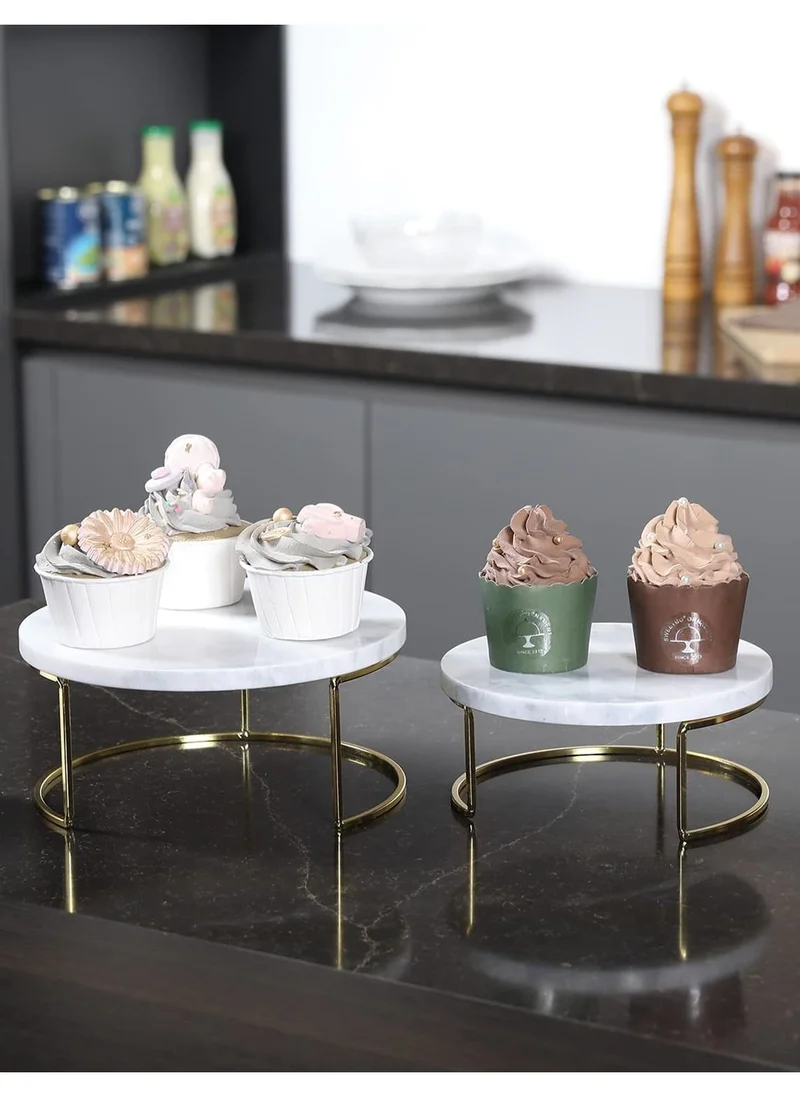 1Chase Round Marble Tray Stand Set Of 2 Pcs White