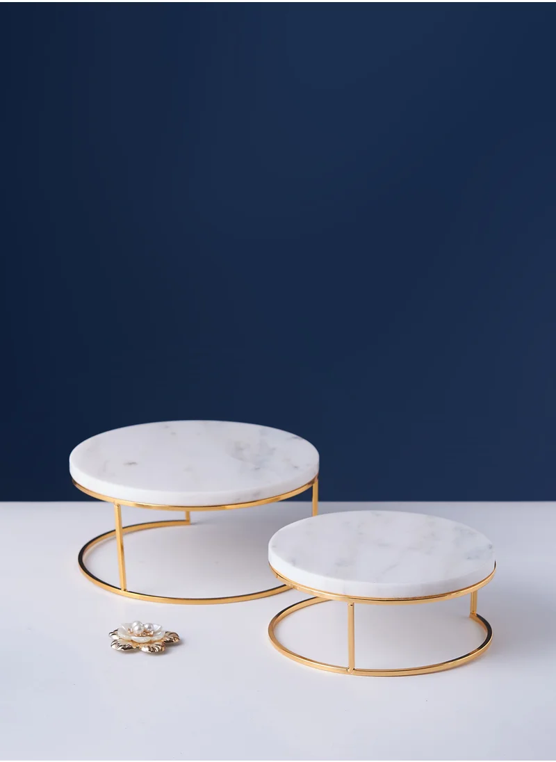 1Chase Round Marble Tray Stand Set Of 2 Pcs White