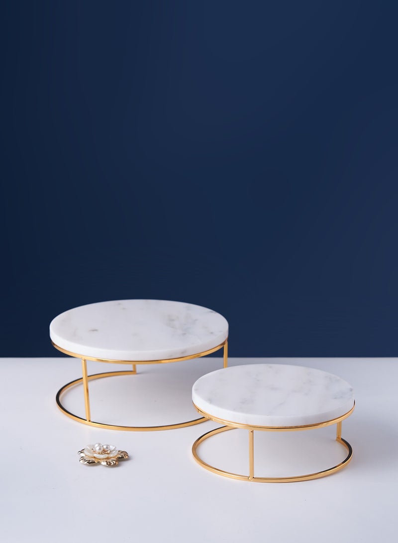 1Chase Round Marble Tray Stand Set Of 2 Pcs White - Image 1