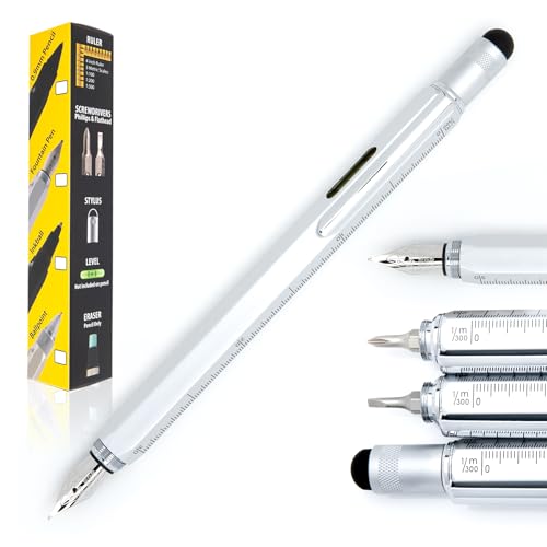 MONTEVERDE USA 9-in-1 Tool Fountain Pen in Silver – Medium Nib, Multifunctional Pen with Stylus, Screwdrivers, Level, and Ruler – Exclusive Collection, Ideal Gift for Professionals - Image 1