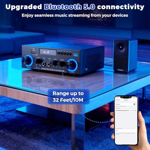 Romicta AK50 Stereo Audio Amplifier, 400W Home 2 Channel Bluetooth 5.0 Power Amplifier System, Home Amplifiers FM Radio, USB, Echo, Mic, SD Card, with Remote Control Home Theater Audio Stereo System - Image 4