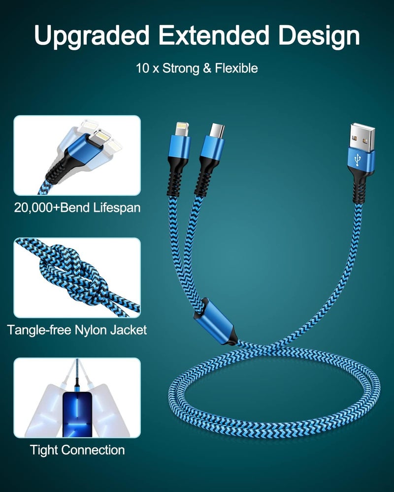 Haoano 3Pack-4FT Apple & Android USB to Lightning & USB-C 2-in-1 Fast Charger Cable for iPhone 17e 17 17Pro 16e 16 15 14 Pro Max Plus 13 12, Samsung Galaxy A17, Google Pixel 10, Multi USBC Lighting USB Cord - Image 5