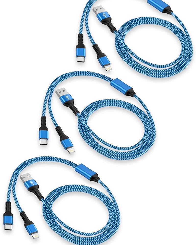 Haoano 3Pack-4FT Apple & Android USB to Lightning & USB-C 2-in-1 Fast Charger Cable for iPhone 17e 17 17Pro 16e 16 15 14 Pro Max Plus 13 12, Samsung Galaxy A17, Google Pixel 10, Multi USBC Lighting USB Cord - Image 1